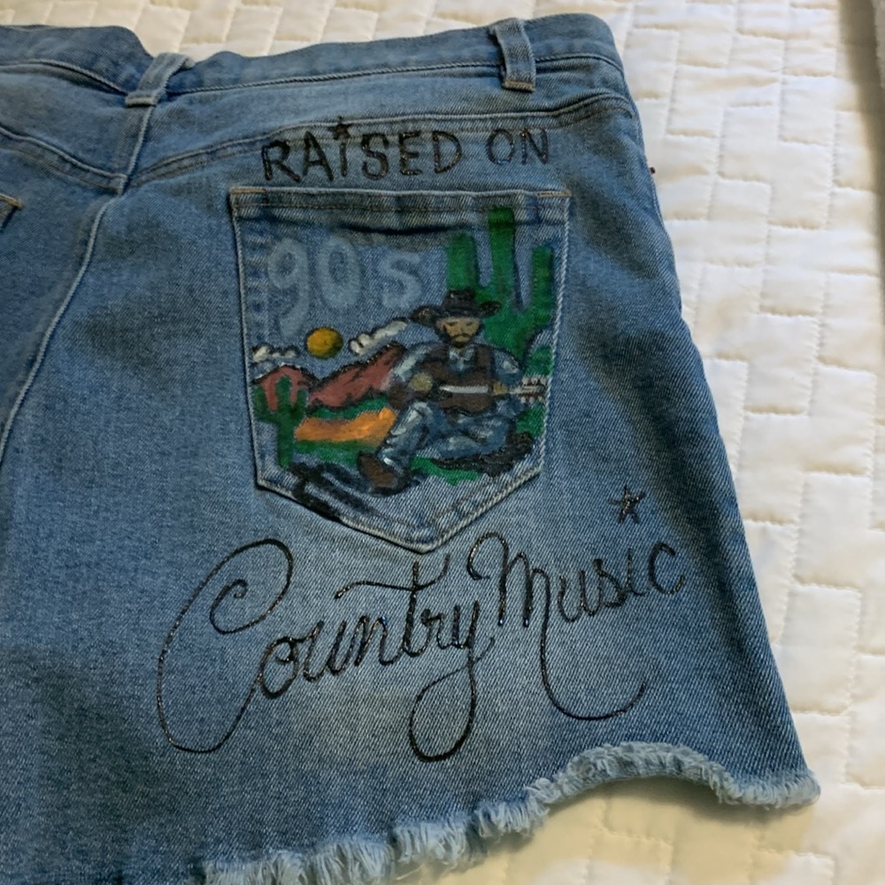 Hand painted cutoff shorts 15 blue denim